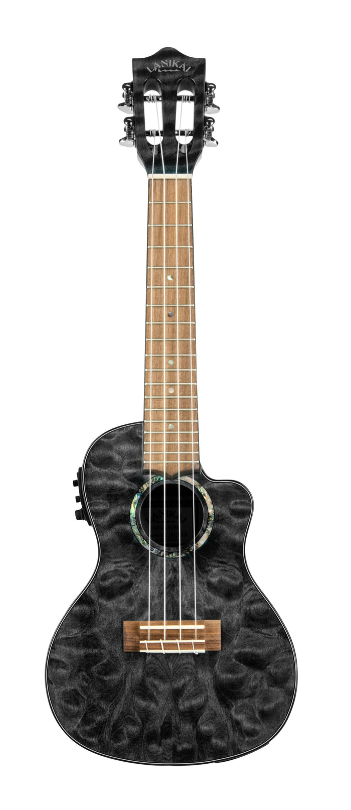 Lanikai Quilted Maple Black Stain Concert Cutaway with Fishman Kula Preamp A/E Ukulele