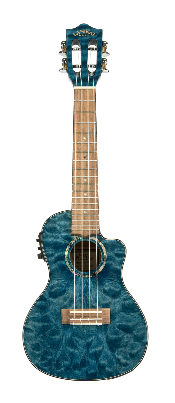 Lanikai Quilted Maple Blue Stain Concert Cutaway with Fishman Kula Preamp A/E Ukulele
