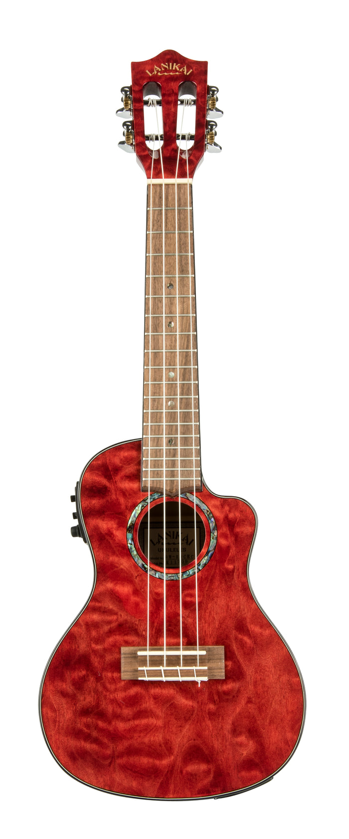 Lanikai Quilted Maple Red Stain Concert Cutaway with Fishman Kula Preamp with tuner A/E Ukulele
