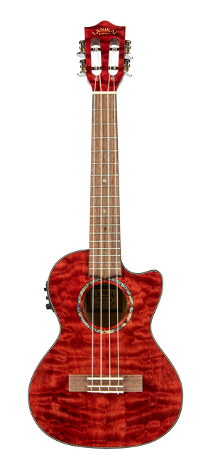 Lanikai Quilted Maple Red Stain Tenor Cutaway with Fishman Kula Preamp with tuner A/E Ukulele